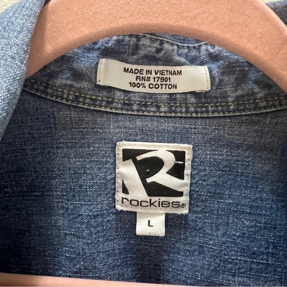 Rockies denim long sleeve button down pearl snap shirt size Large - Picture 2 of 7